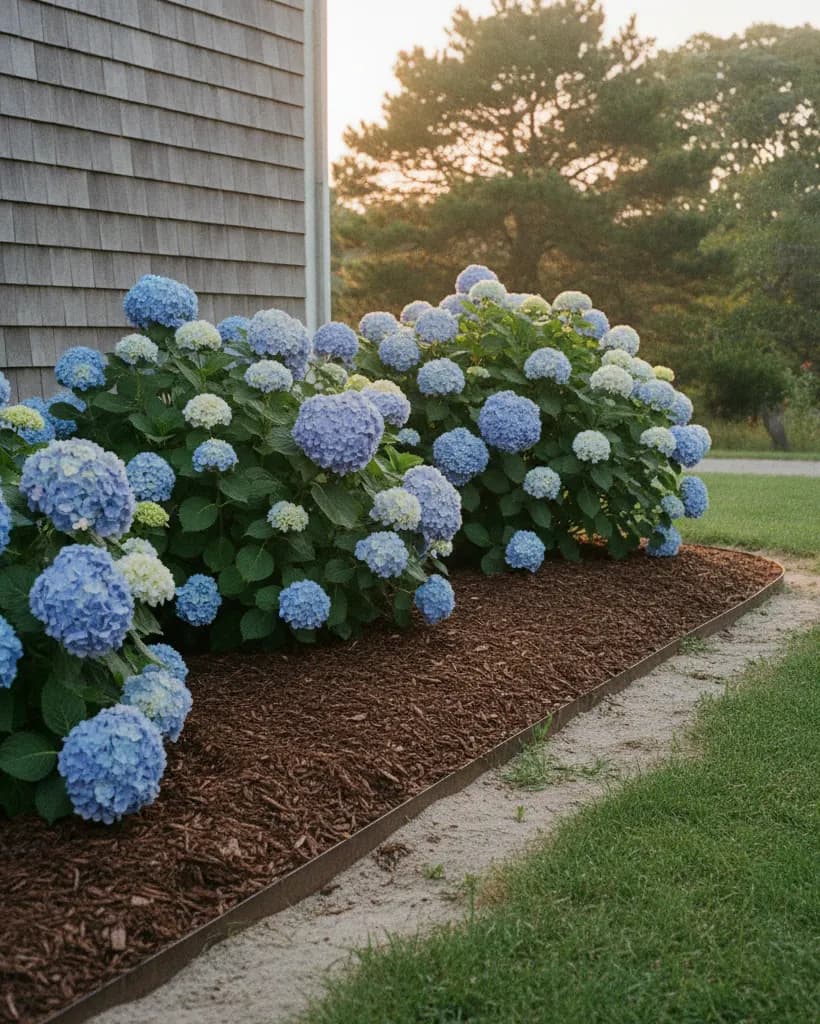 Hydrangea bed fresh mulch cape cod home
